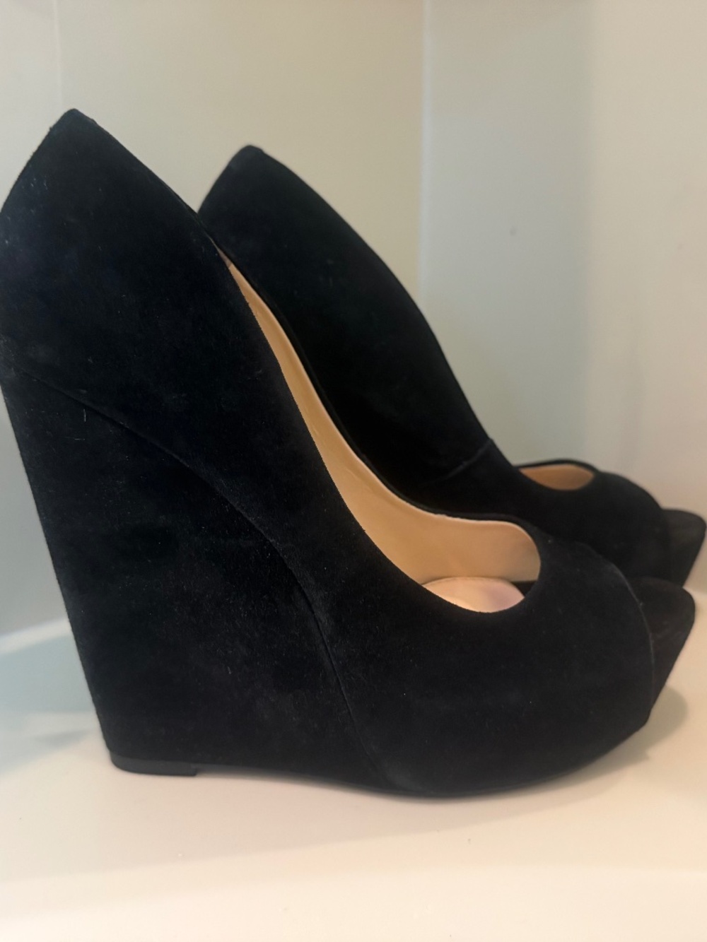 Jessica Simpson Bethani Black Suede Platform Wedge Peep toe